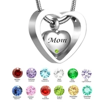 custom double heart mom twelve months birthstone urn necklace pendant with funnel keepsake cremation jewelry