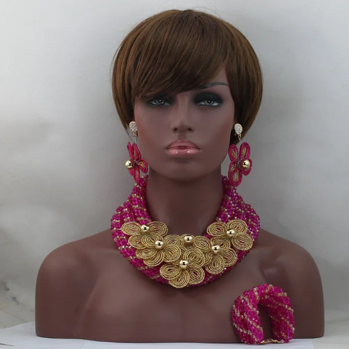 Горячие продажи нигерийские Свадебные африканские бусины горячий розовый