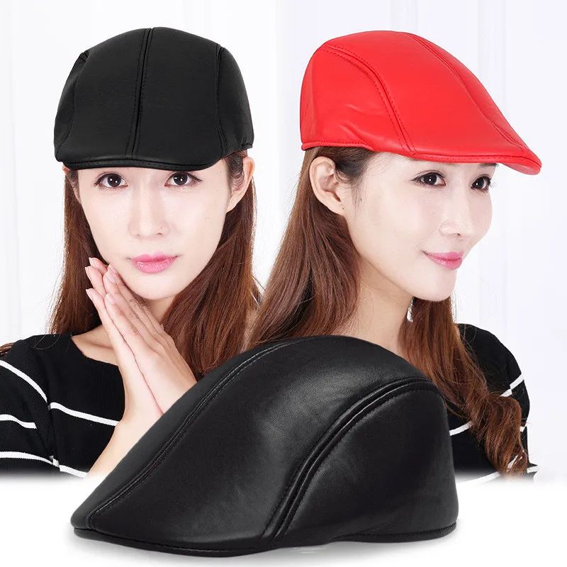 Весенне-осенне-зимние модные аксессуары береты из искусственной кожи дамская