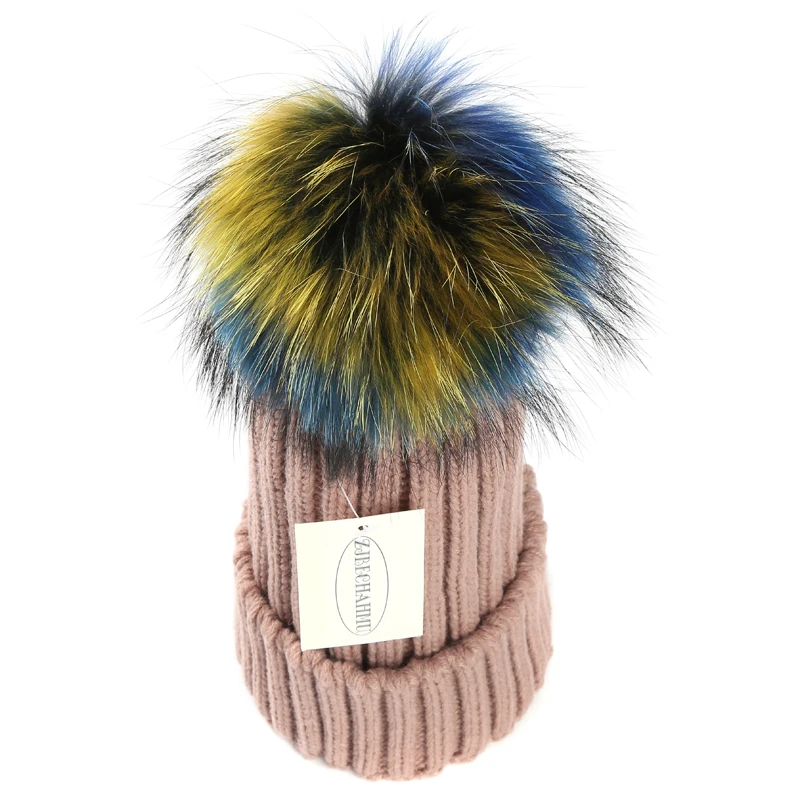Модная новинка, помпоны из натурального Лисьего меха и норки, 15 см, Skullies Beanies, шапки для женщин и девочек, зимние шапки, детские шапки, шапка
