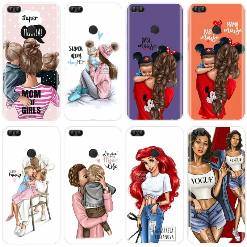 Мягкий силиконовый чехол для телефона Huawei P9 P10 P20 PLUS P30 PRO P8 lite P smart Brown Hair Baby Mom Girl Queen