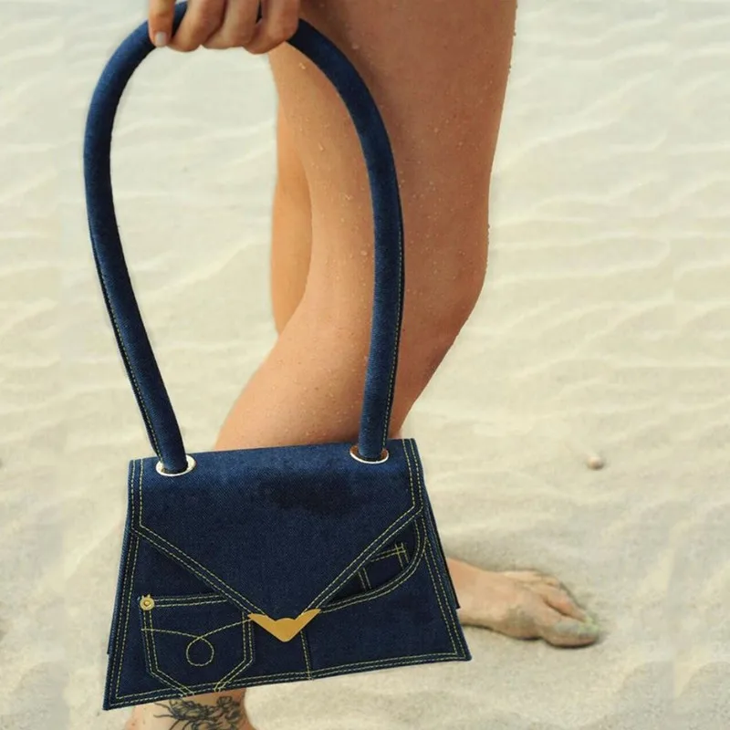 Ins Popular Bloggers Same Bag 2018 Autumn Winter New Trapezoidal Square Women Denim Shoulder Trend Design Handbag | Багаж и сумки