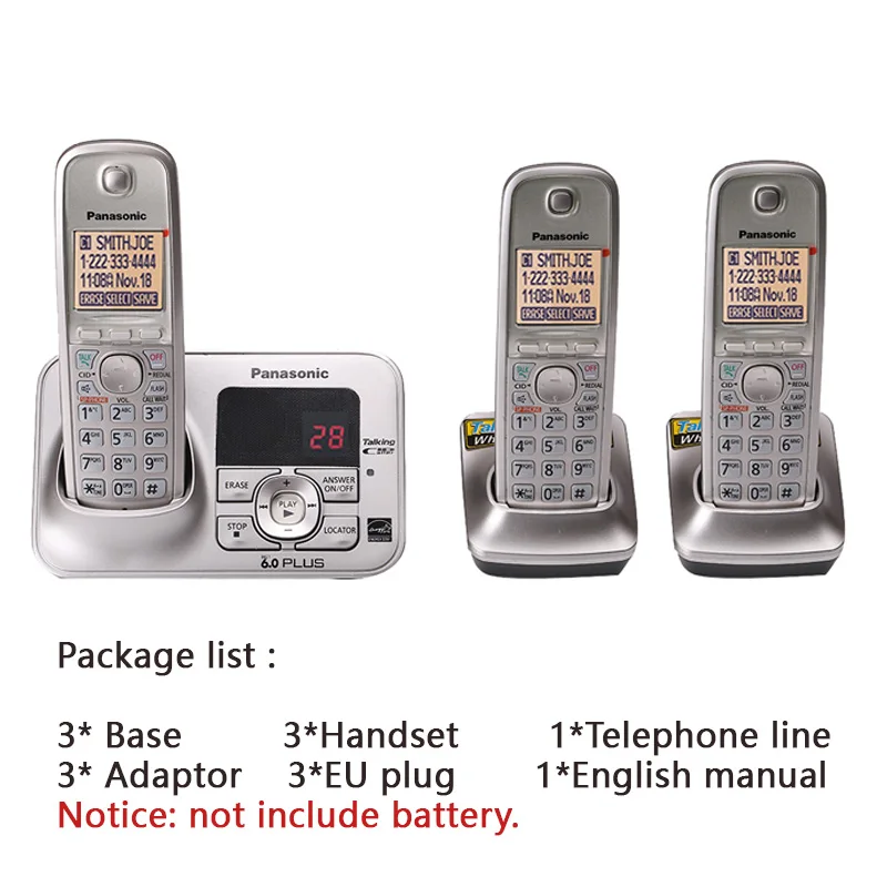 Three Handset Silver Цифровой беспроводной телефон с внутренней голосовой почтой, ЖК-стационарный беспроводной телефон для офиса, дома, бизнеса, серебряный - Цвет: Three Handset Silver