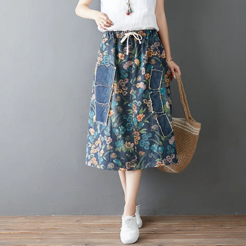 Женская джинсовая юбка летняя свободная большого размера | одежда