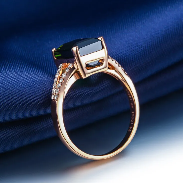 Бренд ZOCAI Кольцо Настоящее 18 K розовое золото 4,0 CT Настоящее Зеленый Турмалин Кольцо 0,19 карат бриллиантовое кольцо