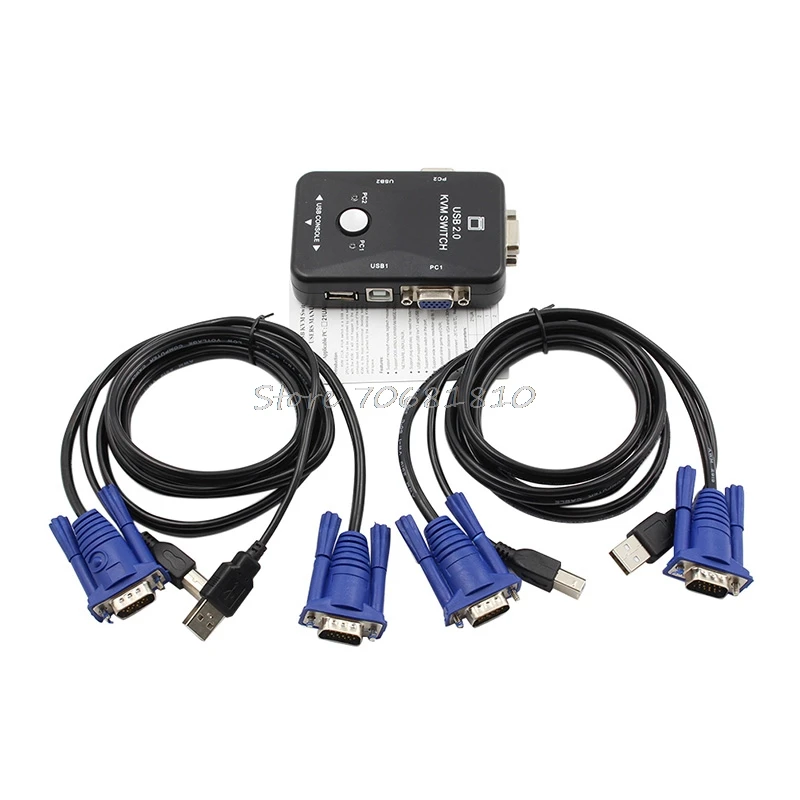 USB2.0 2 портовый KVM переключатель коробка мышь/клавиатура/VGA видео монитор 1920x1440