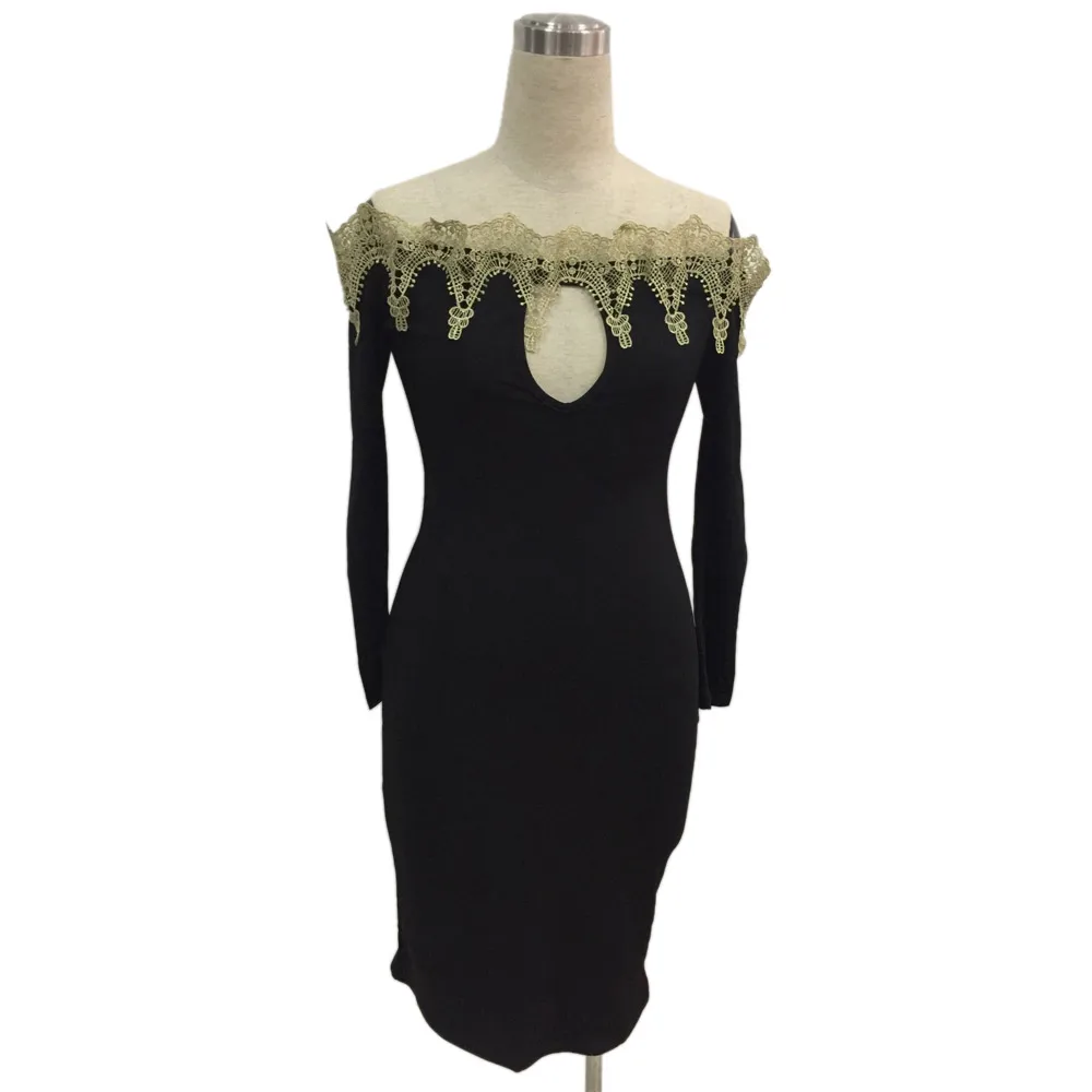 Платье-футляр женское осенне-зимнее с открытыми плечами и длинным рукавом |