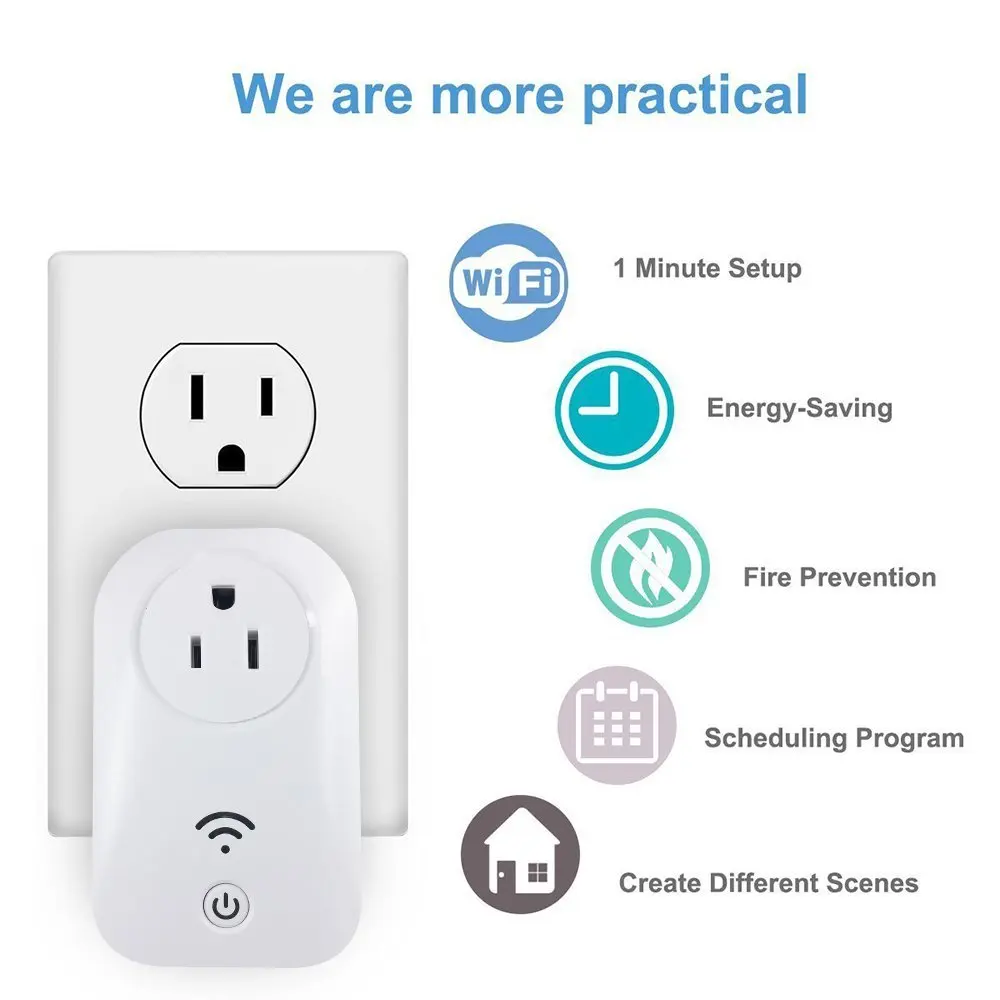 Wifi Smart US Plug Outlet Compatible with Alexa Echo Wi-Fi 2.4GHz Mini Socket Timer Function Home No Hub Required | Электроника