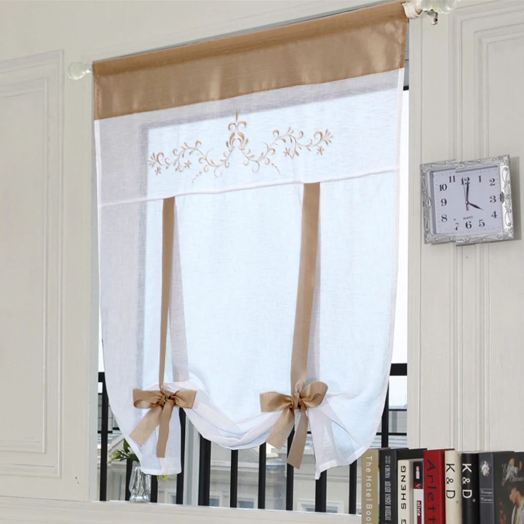 Ткань из полиэстера окна римская вуаль занавеска с вышивкой искусственная кожа 6