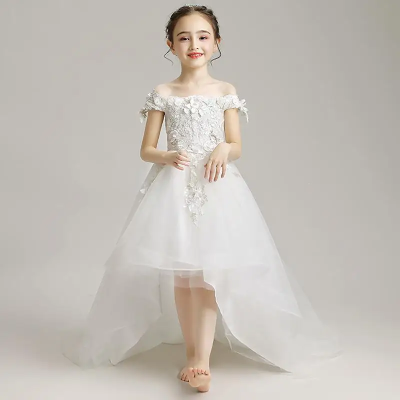 Бандажное белое платье Vestidos для причастия кружевное платье с цветочным узором для девочек элегантное детское свадебное платье для нового выпускного вечера - Цвет: White 4
