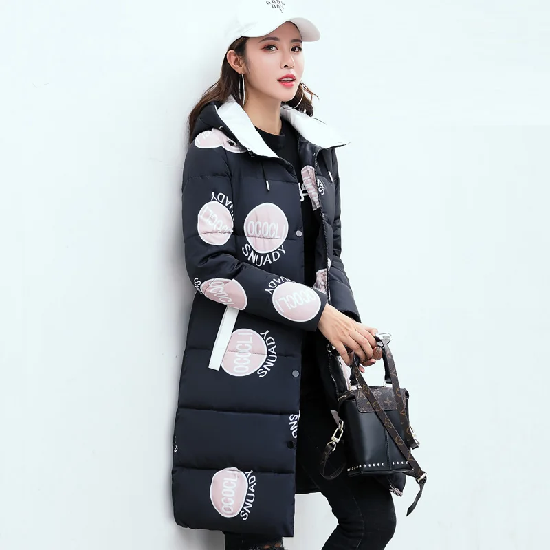 2017 Модные женские зимние куртки и пальто больших размеров с принтом длинные