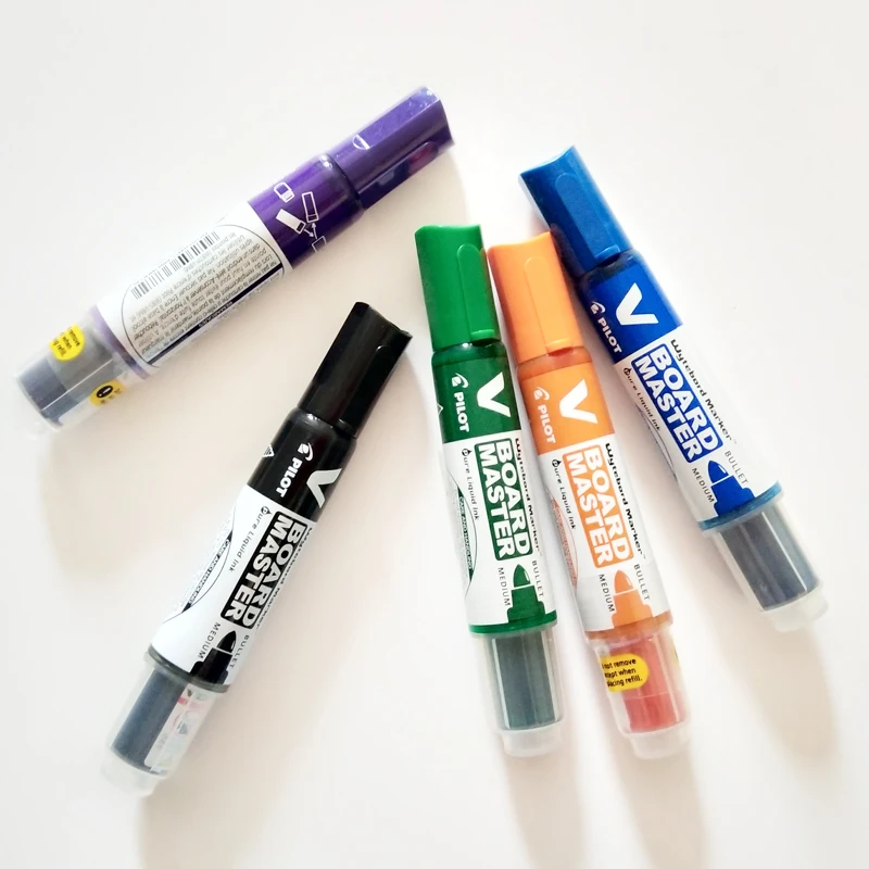 6pcs PILOT Whiteboard Pen V Straight Liquid Large Capacity Ink Whiteboard WBMAVBM Replaceable Core 6 Colors Optional