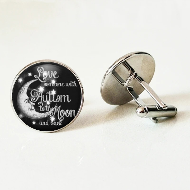 Модные стеклянные запонки для мужчин рубашка с надписью Love аутизм люди Луной и