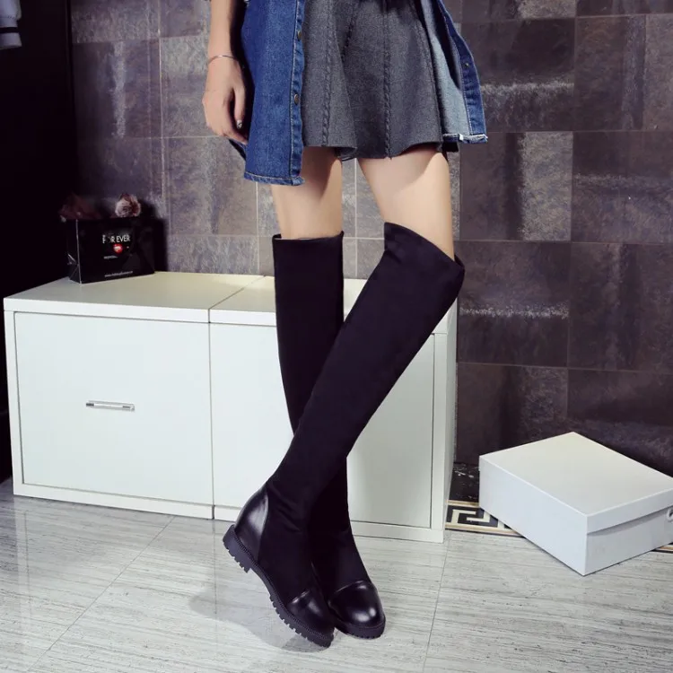 Botas Mujer Большой Размер 34-43brand Дизайн Патч Цвет Более Сапоги на Толстой Подошве Платформы Тонкий Долгая Зима Осень X61-5