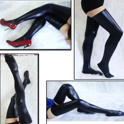 Женские сексуальные кожаные чулки выше колена с кружевами в стиле пэчворк|high