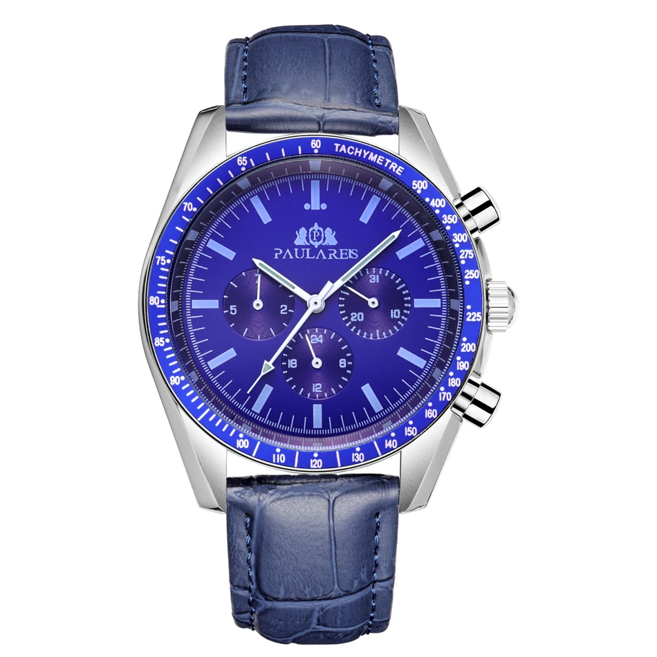 Leather Blue Автоматические механические светящиеся часы из нержавеющей стали, ремешок из натуральной кожи, синий, кофейный, коричневый, Классические мужские часы - Цвет: Leather Blue
