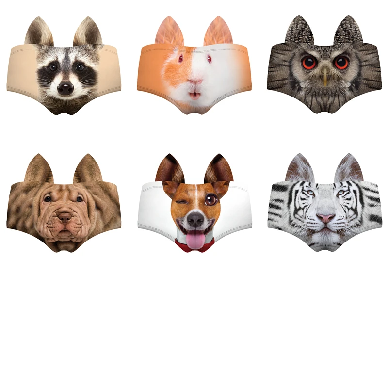 Женское нижнее белье с объемным принтом животных забавные трусики рисунком совы