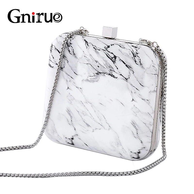 

New Fashion Women's Day Clutch Bag Unique Marble Print PU Evening Bag Chain Shoulder Handbags Vintage Elegant Purses Marmont bag