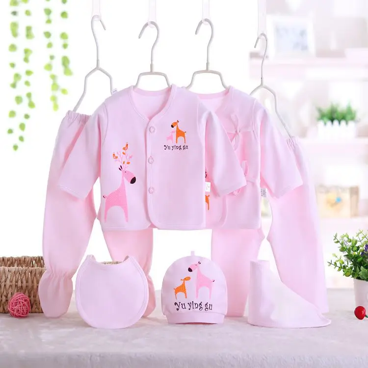 7 шт./компл. для детей 0-3 лет, M Одежда для новорожденных комплект одежды для маленьких мальчиков и девочек Весенняя Костюмы Нижнее белье из хлопка с мультяшными рисунками Наборы для младенцев, подарочная коробка - Цвет: pink deer
