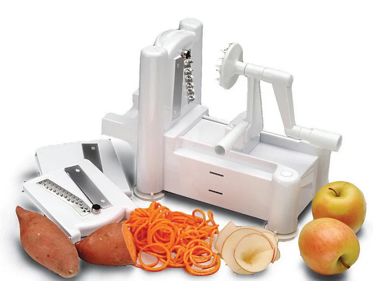 

1PC 3 in 1 Hand-Cranked Spirality Fruit Chopper Vegetable Slicer Cutter Manual Grater Slicer Potato Kitchen Cooking Tool OK 1057