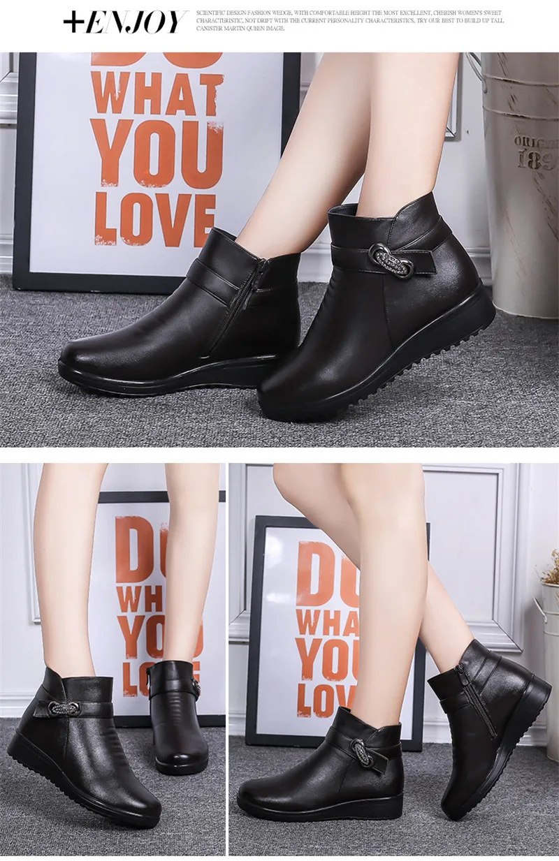 CEYANEAO2019Fashion Winter Shoes women's genuine leather ankle Wedges boots Casual Comfortable Warm Woman Snow BootsE1613