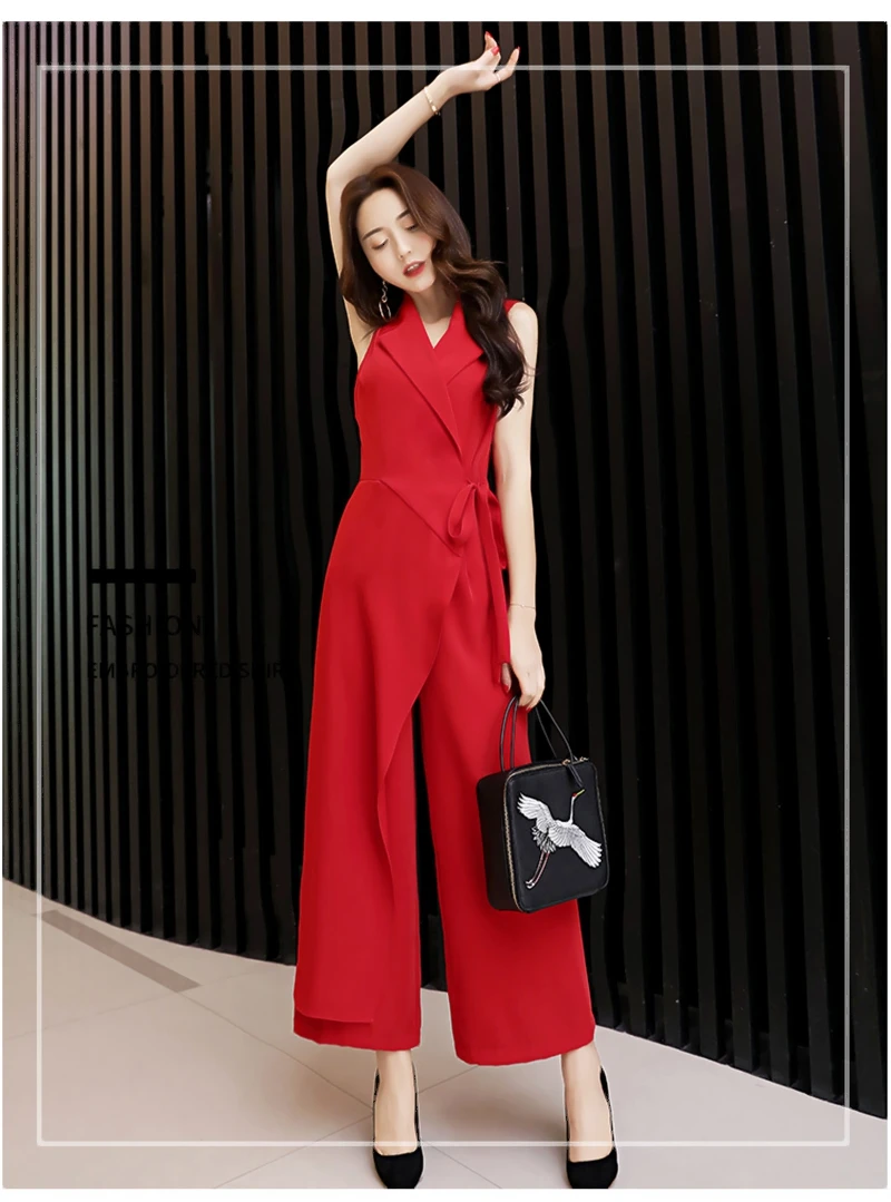 Брендовый комбинезон без рукавов женский летний 2019 модный шифоновый тонкий