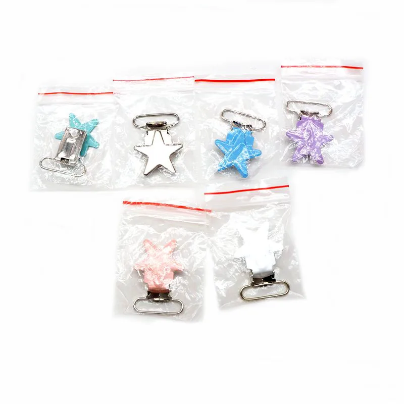 

Chenkai 5PCS 1'' 25mm Star Metal Suspenders Dummy Pacifier Soothers Holder Clips For DIY Baby Teething Chains Toy Accessories