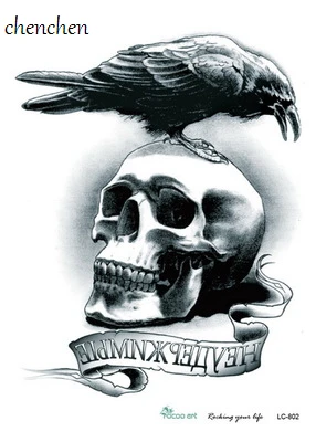 Temporary Tattoo Sticker skull crow bird death water transfer flash tatoo fake tattoos for girl women men arm | Красота и здоровье