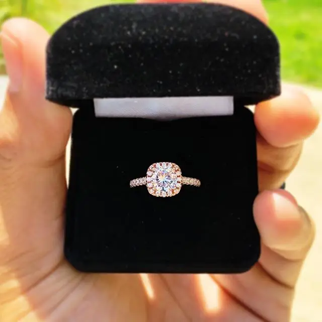 Изысканный 2 карат розовое золото Пасьянс свадебные кольца 5A обручальные для