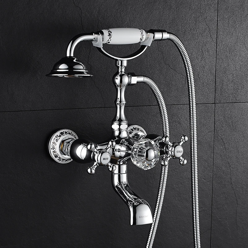 

AUSWIND sliver polish bathroom faucet round ceramic base crystal faucet copper wall mount bathroom faucet YG-01