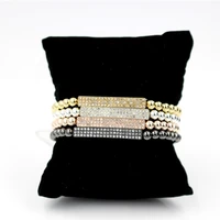 hot sale micro pave cz bar charm bracelet women men handmade fashion brand 5mm copper bead elastic girl bracelets