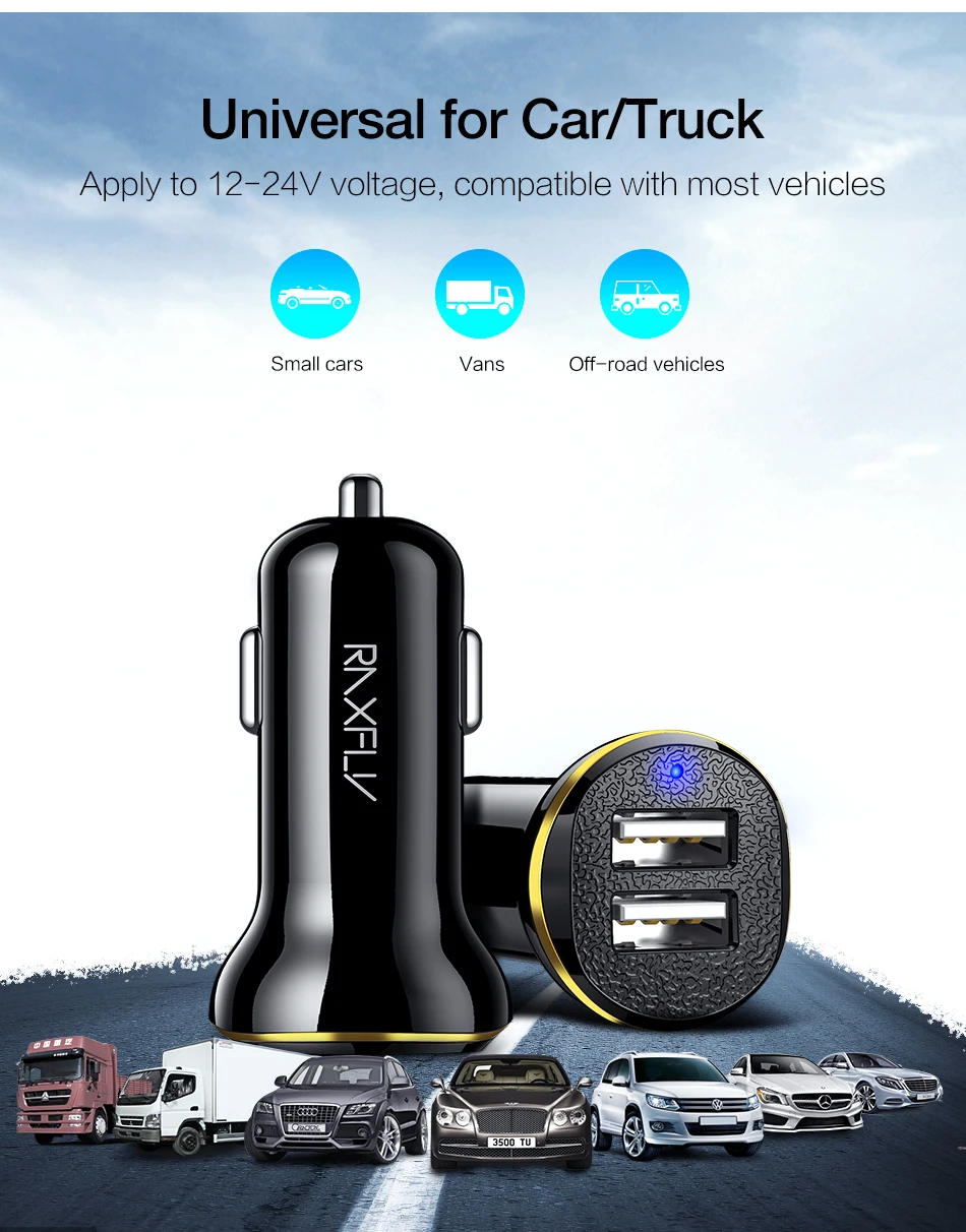 Автомобильное зарядное устройство RAXFLY с двумя портами USB, автомобильное зарядное устройство для samsung Note 8 светодиодный дисплей, зарядка для телефона, автомобильное зарядное устройство для iPhone Xiaomi 8 Plus