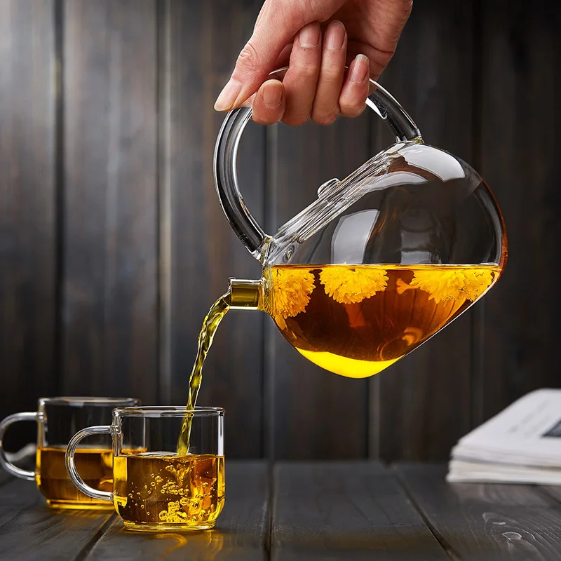 850ML transparent glass teapot thickened color handle with filter flower heated pot large capacity tea set | Дом и сад
