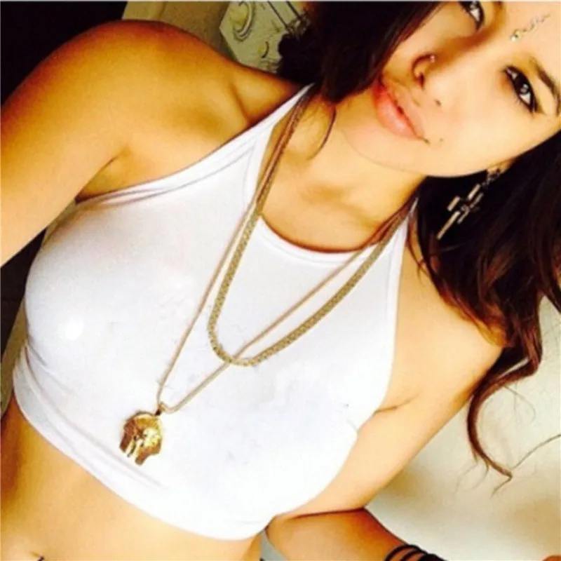 Летний пикантный укороченный топ 2019 Женский Топ белая/Серая майка с лямкой на шее