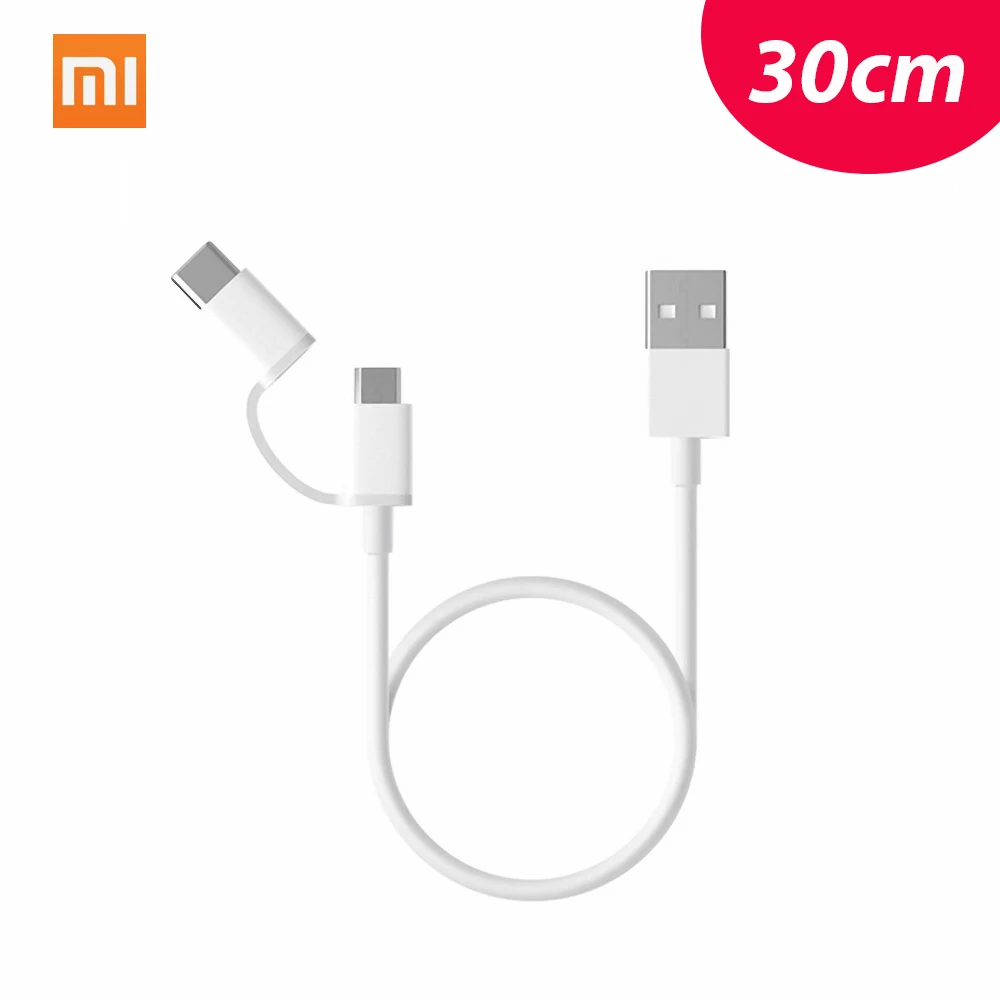 30 см 2 в 1 Сяо mi кабель mi cro Тип usb C короткие Быстрый быстрой зарядки кабель для mi powerbank 8 se A2 redmi s2 6 pro шнур