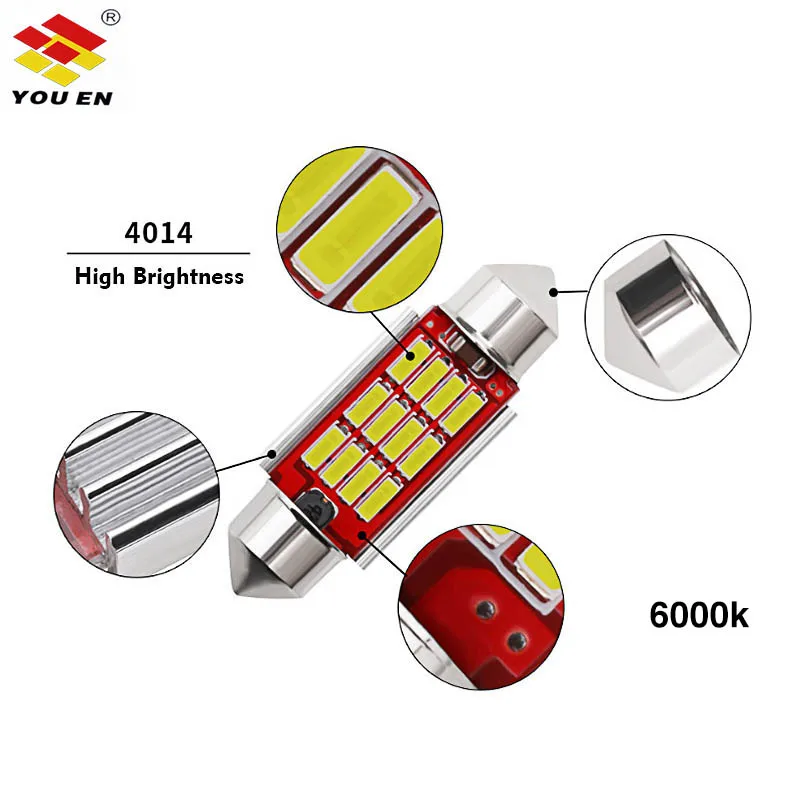 YOUEN 1 шт. 4014 SMD C5W C10W светодиодный автомобильный купольный светильник свет