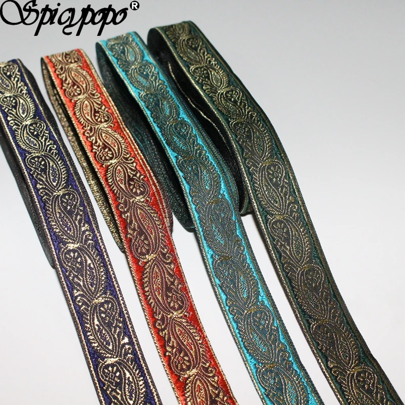 Spicypopo 10 yards Woven Jacquard Ribbon lace webbing paisley gold 2.4cm mixed 4 colors | Дом и сад