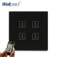 wireless androidios wifi 4 gang swith wallpad black crystal glass switch led wifi 4 gang remote controlled touch light switch