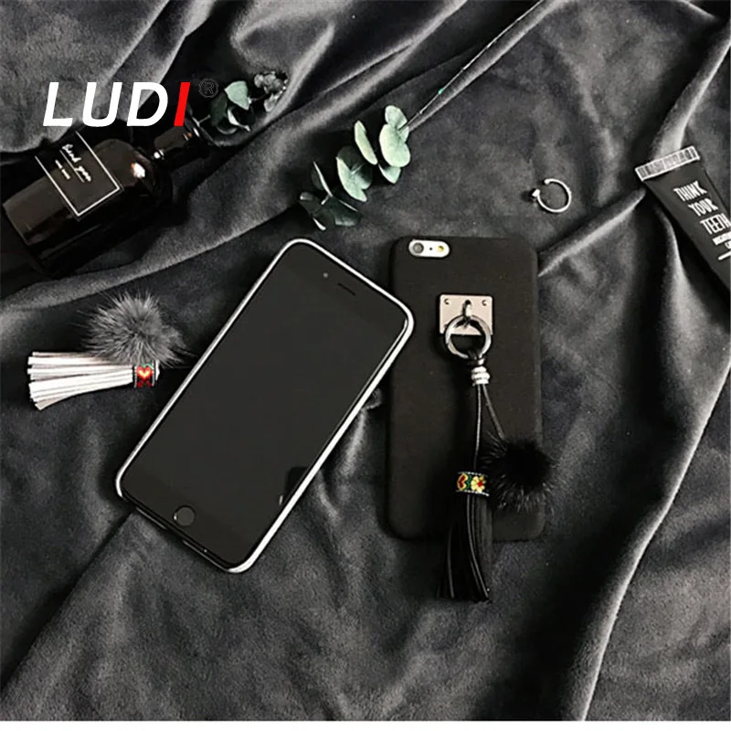LUDI Fashion Mink Hair Ball Tassel Case Capa for iPhone X 8 6 6s Plus 7 7plus Soft Plush Cover National Style |