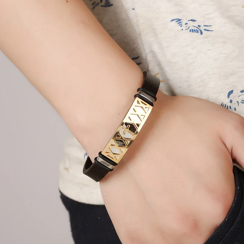 Lexile браслет религиозных черный кожаный Украшения для мужчин золото Цвет крест