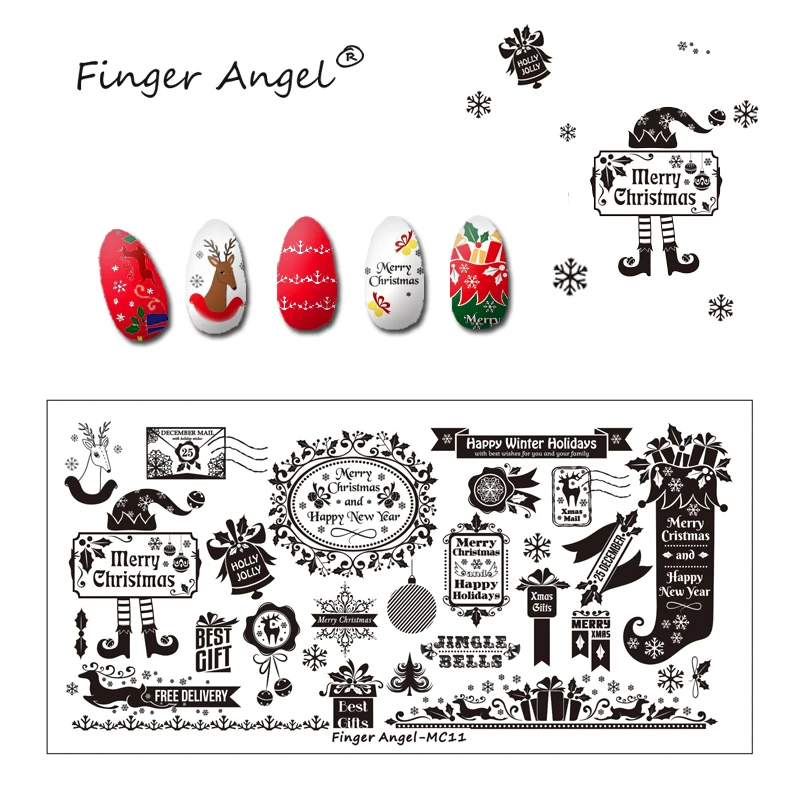 Finger Angel 1 шт. рождественские пластины для штамповки ногтей изображение штамп уникальный мультфильм Лось Снежинка 6*12 см DIY ногтей шаблон пластины