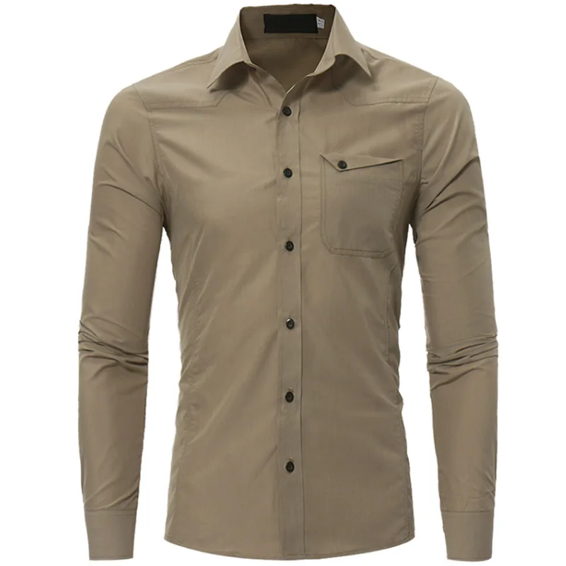 New Autumn Fashion Brand Men Clothes Slim Fit Long Sleeve Shirt Pocket Cotton Casual Social Plus Size M-4XL | Мужская одежда
