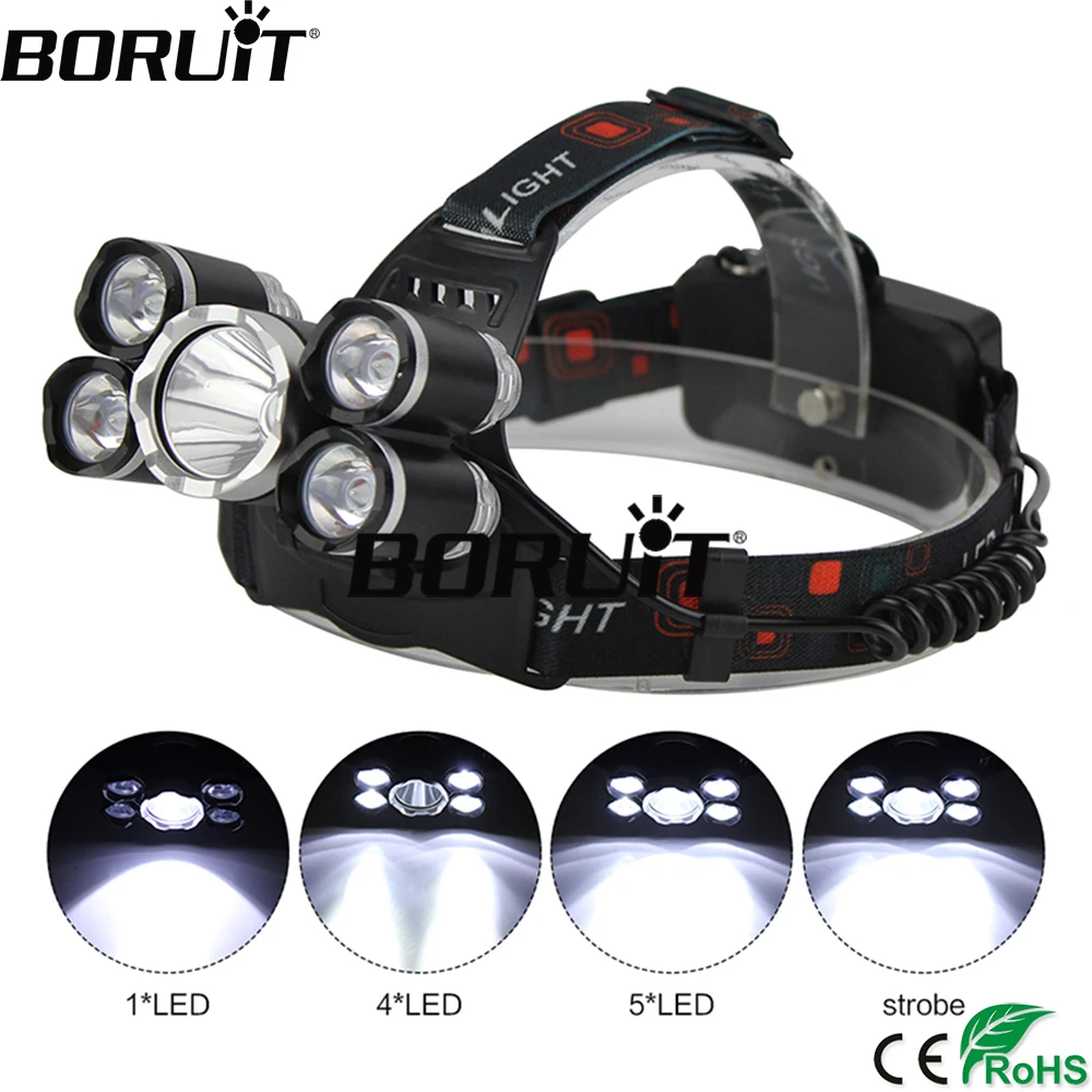 BORUiT 10000LM XML T6 XPE Светодиодные фары использовать 18650 аккумулятор налобный фонарь 4