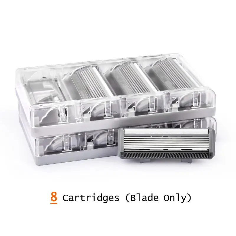 8 Cartridges Qshave, черный паук, новинка, 6 лезвий, система, мужская, ручная бритва, Германия, X6, лезвие с триммером, 4 и 8 и 16 картриджей на выбор - Цвет: 8 Cartridges