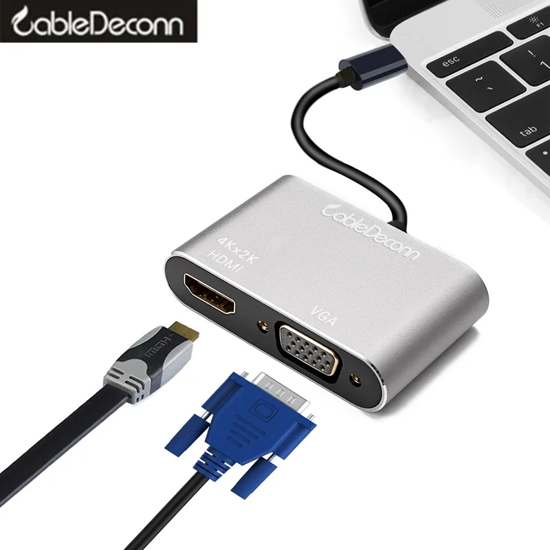 Usb концентратор hdmi vga адаптер Thunderbolt 3 usb Type c 4k 2 в 1 кабель usb3.1 конвертер для mac apple new