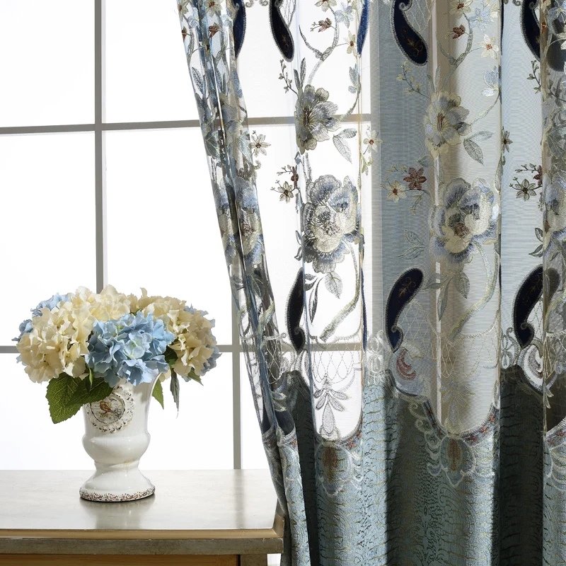 Blue European luxury custom embroidery villa curtains for Living Room low-key classic Bedroom/Study | Дом и сад