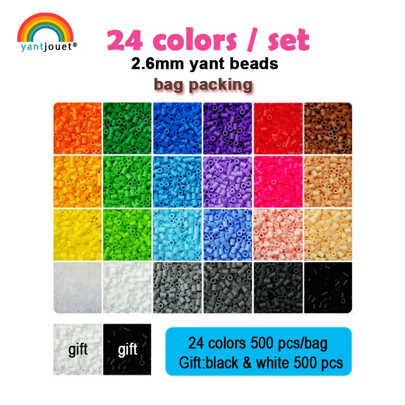 

Yantjouet 2.6mm Yant Beads 24 color/set Black White for Kid Hama Perler Bead Diy Puzzles High Quality Handmade Gift children Toy
