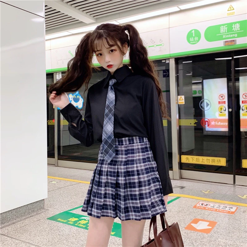 Новинка лета 2019 костюм рубашка с галстуком в Корейском стиле и плиссированная