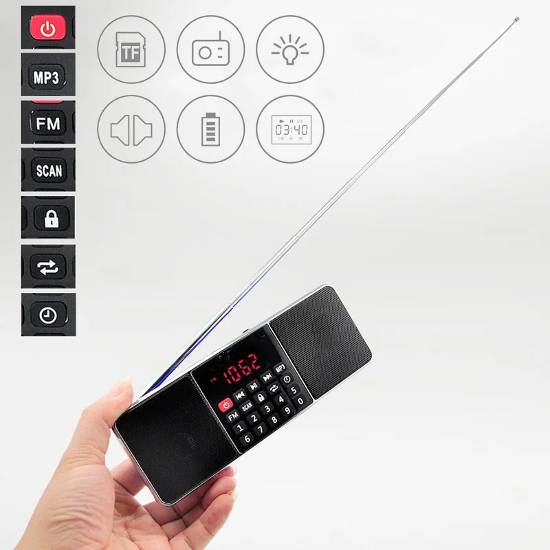 Портативный мини fm радиоприемник с поддержкой карт памяти TF USB светодиодный