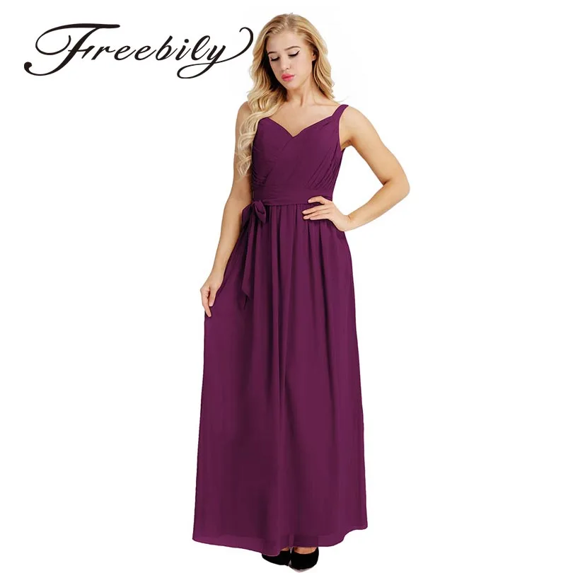 Classic Women Ladies Sleeveless Pleated V Neck Chiffon Elegant Formal Long Princess Dress Summer Evening Prom Gown with Sash | Женская